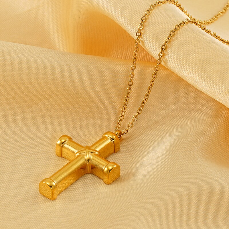 1 Piece Simple Series Simple Cross Stainless Steel Gold Plated Women's Pendant Necklaces h5 